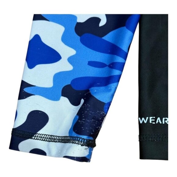 Dexwear Youth Small Medium Long Sleeve Blue Camo Rash Guard Shirt Swim Top - Picture 3 of 7